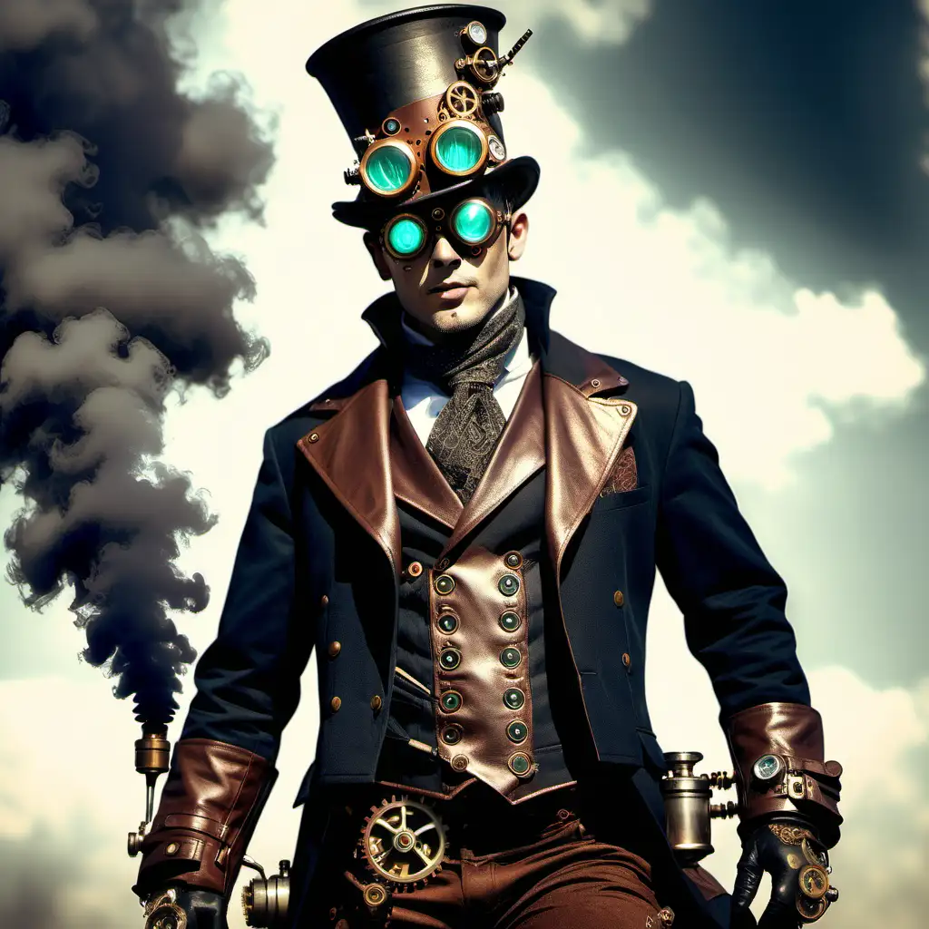 Steampunk Gentleman in Victorian Attire with Mechanical