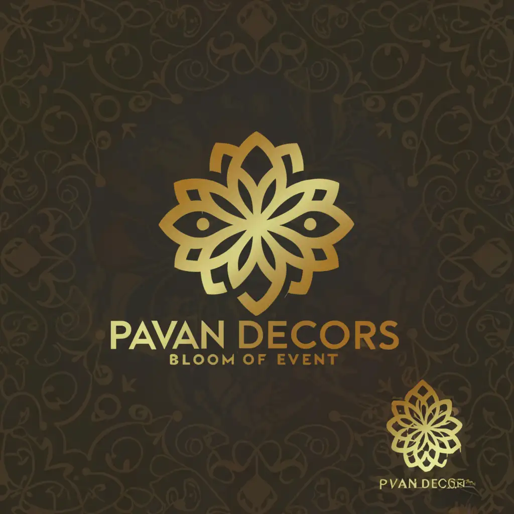 a logo design,with the text "Pavan Decors", main symbol:Slogan:"Your dream event awaits" and logo should be a flower,complex,be used in Events industry,clear background