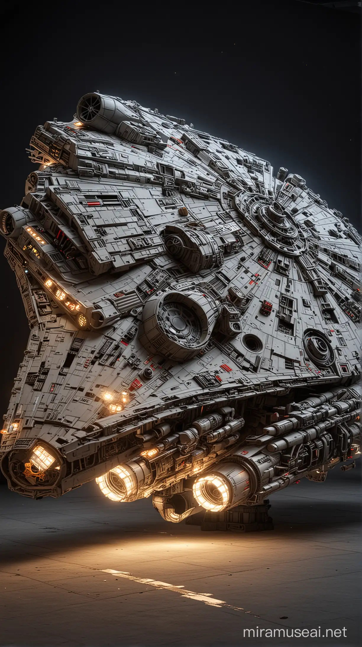 Photorealistic Star Wars Millennium Falcon with Cinematic Lights