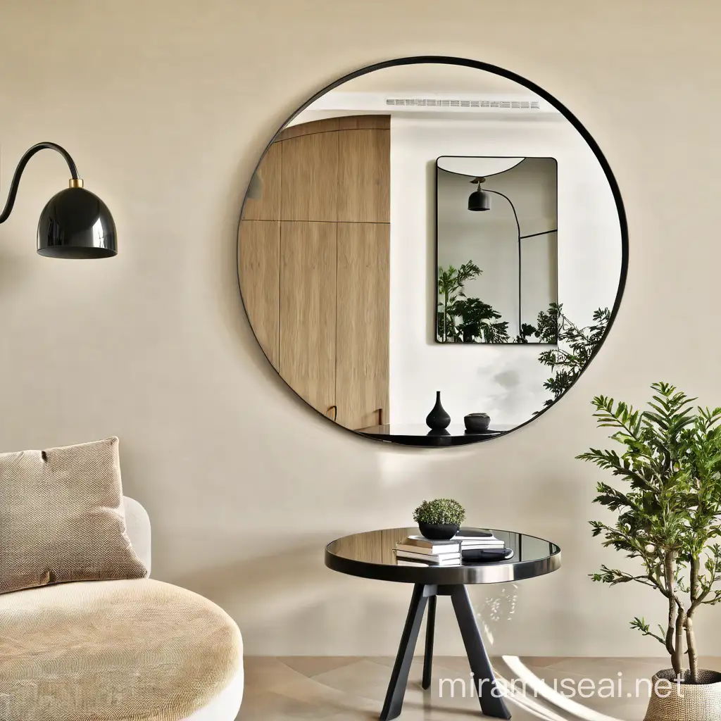 curve mirror with modern sofa