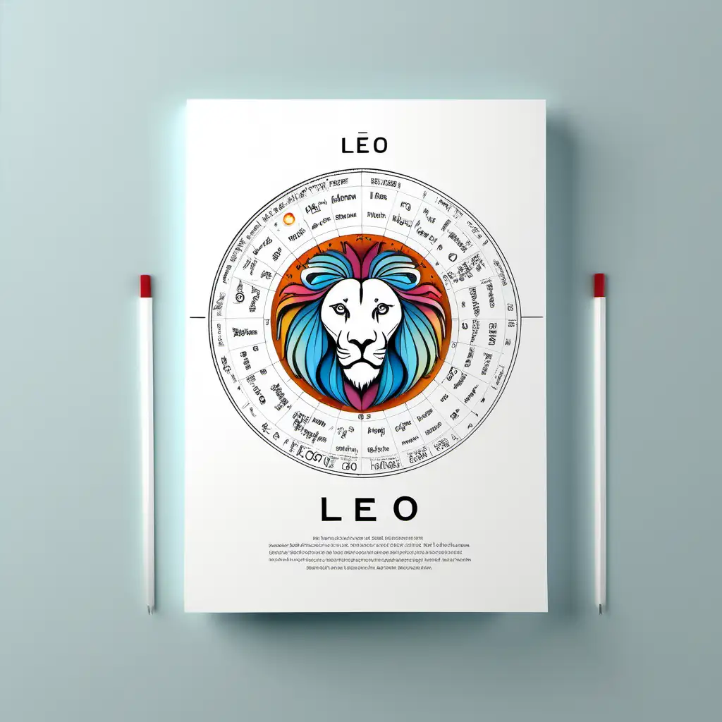 astrology leo information page on pure white paper and little color front view