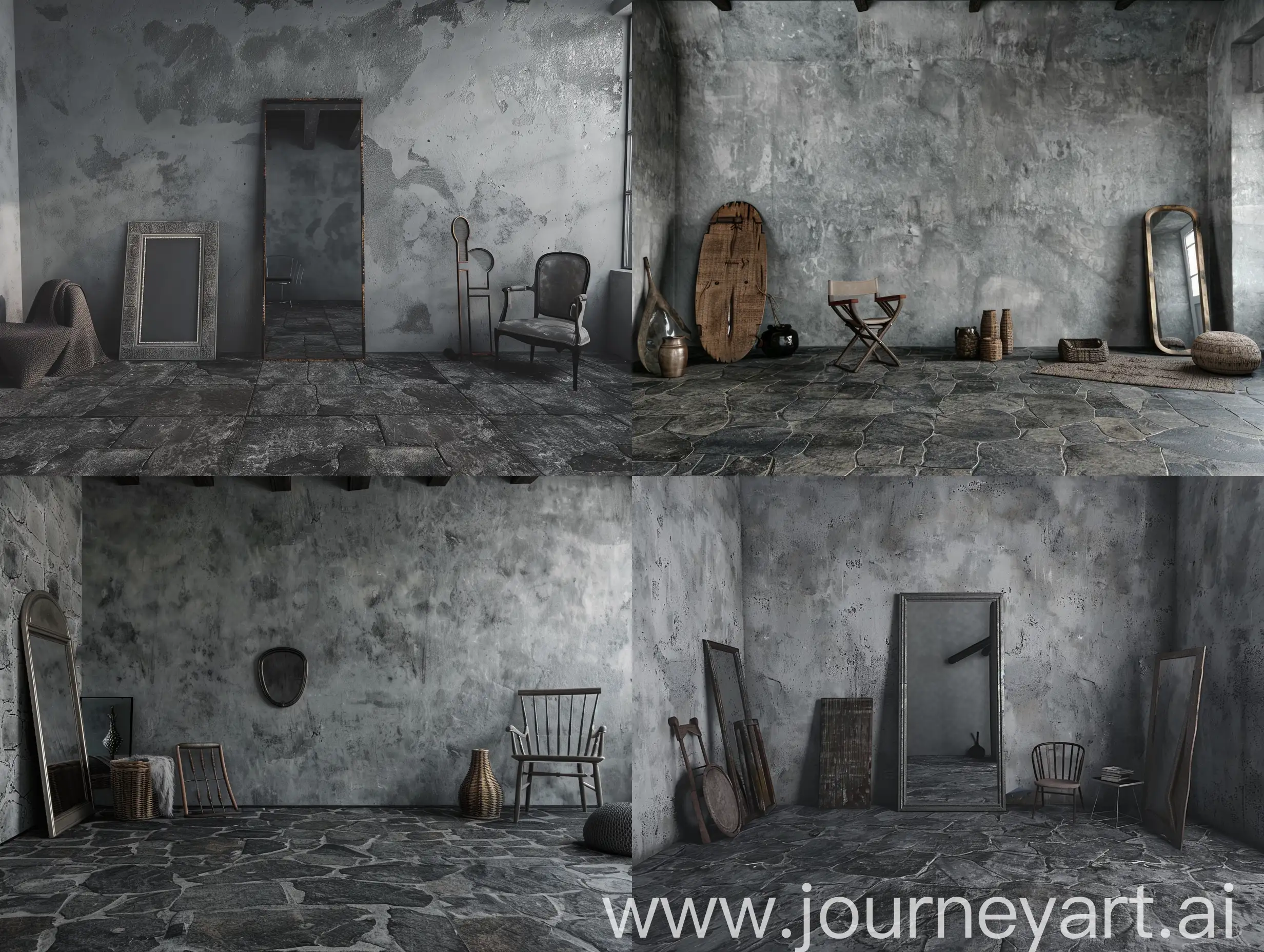 Minimalistic-Studio-Room-with-Gray-Tones-and-Dark-Stone-Floor
