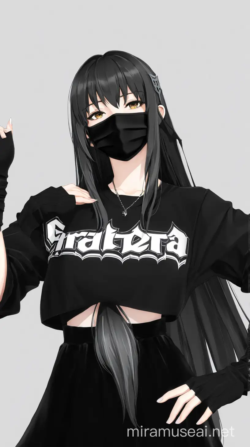 HighQuality Anime Gothic Art with Detailed Character in Black Mask and Long Hair