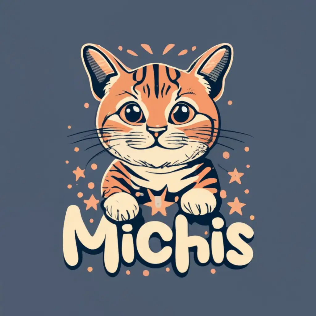 logo, cute tabby cat , with the text "only the text: "michis"", typography, be used in Retail industry