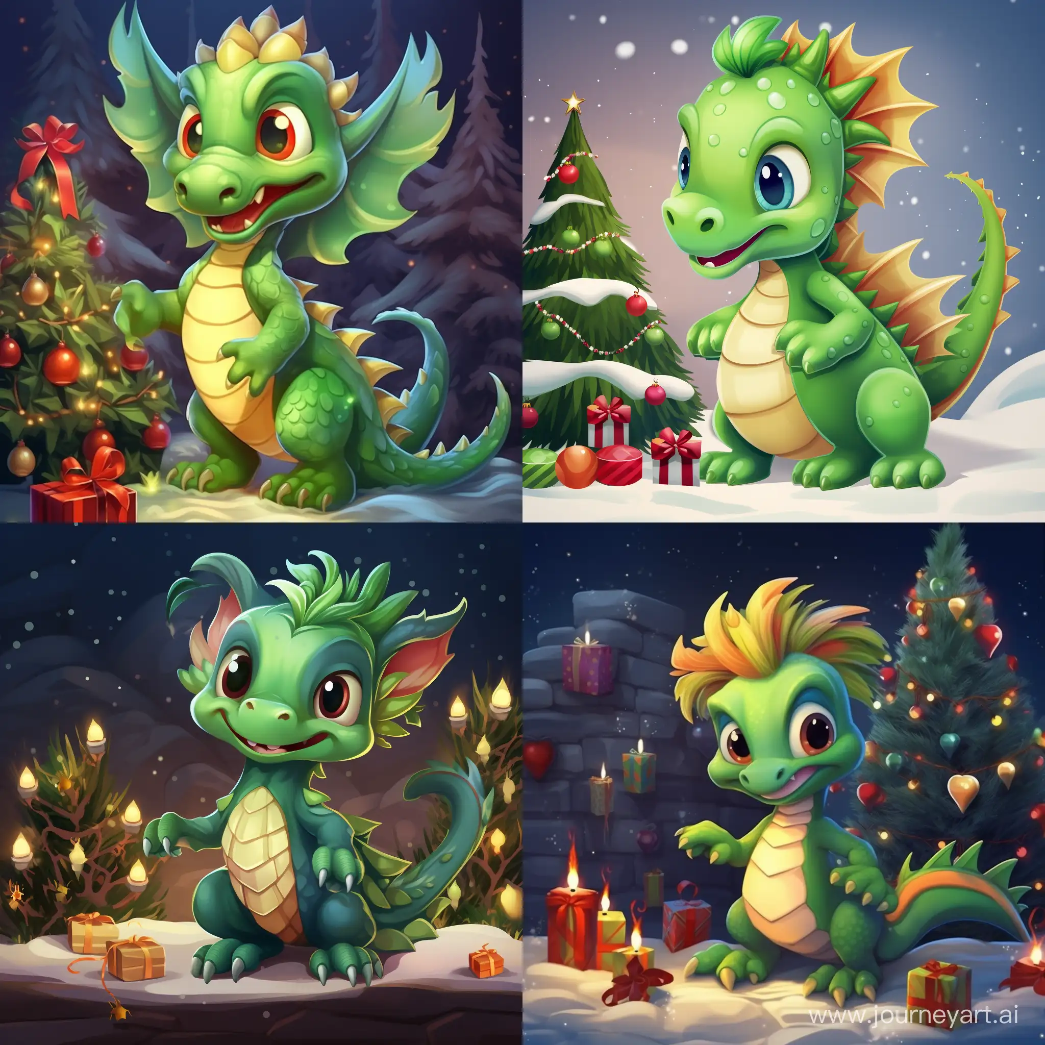 Vibrant-New-Years-Greeting-Cheerful-Cartoon-Green-Dragon-and-Festive-Tree