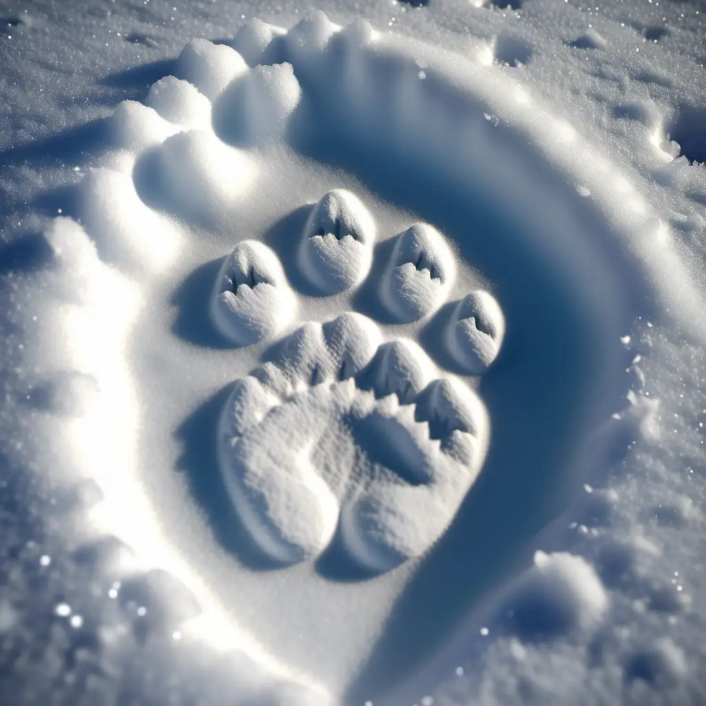 close up troll footprint in snow, seen from above, ultra realistic, detailed, 1080p resolution, ultra 4K, volumetric light, high quality, down light, background snow forest