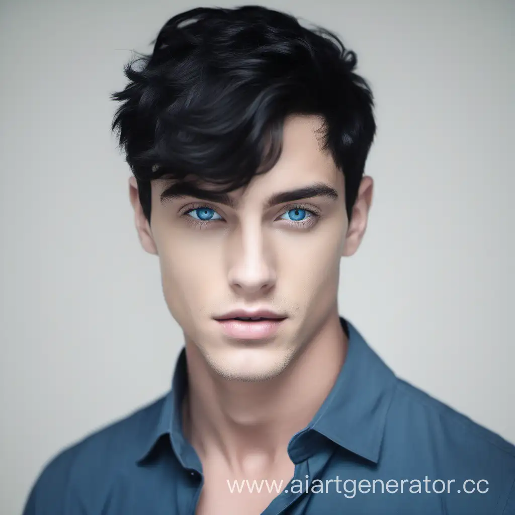 Красивый молодой парень с черными короткими волосами, темно синие  глаза
