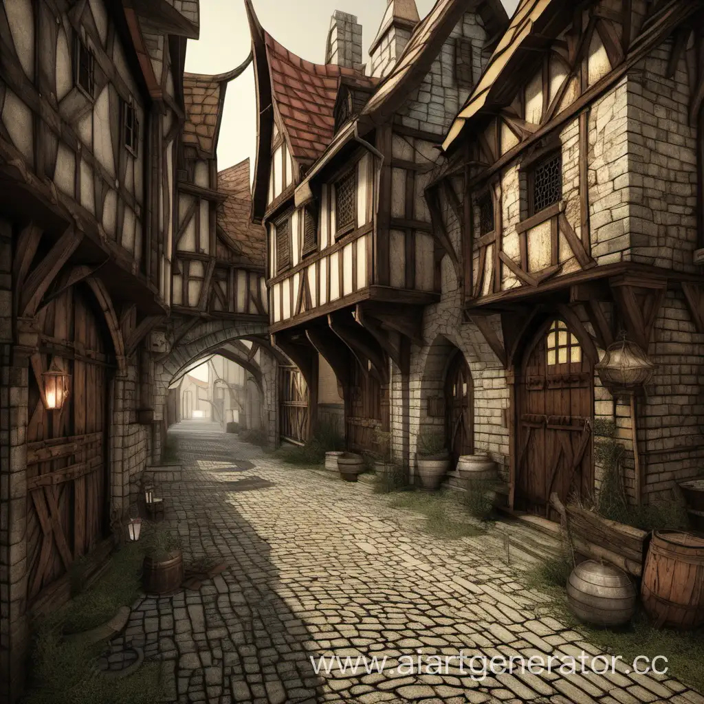 Enchanting-Medieval-Fantasy-Alley-with-Cobblestone-Streets