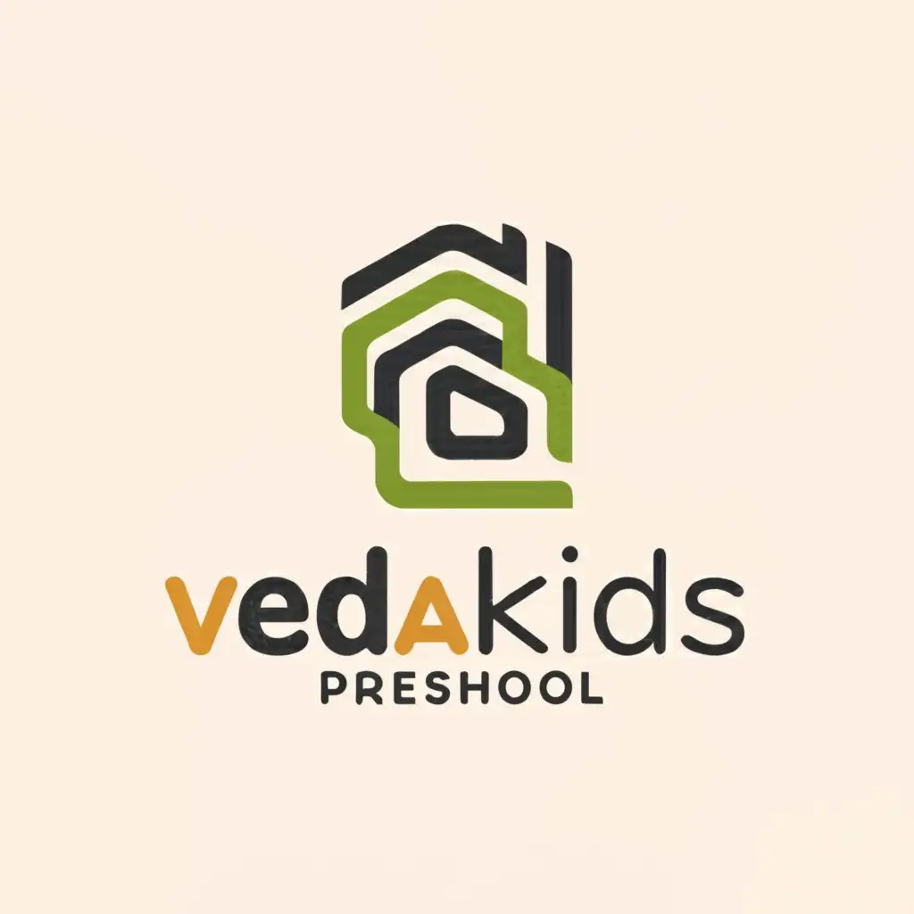 a logo design,with the text "Vedakids Preschool", main symbol:House,Minimalistic,be used in Education industry,clear background