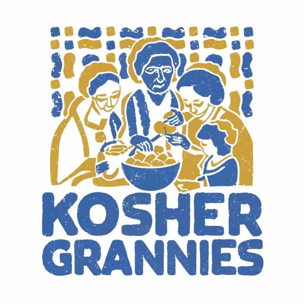LOGO-Design-For-Kosher-Grannies-Vibrant-Yellow-Blue-with-Portuguese-Tile-and-Typography-Theme
