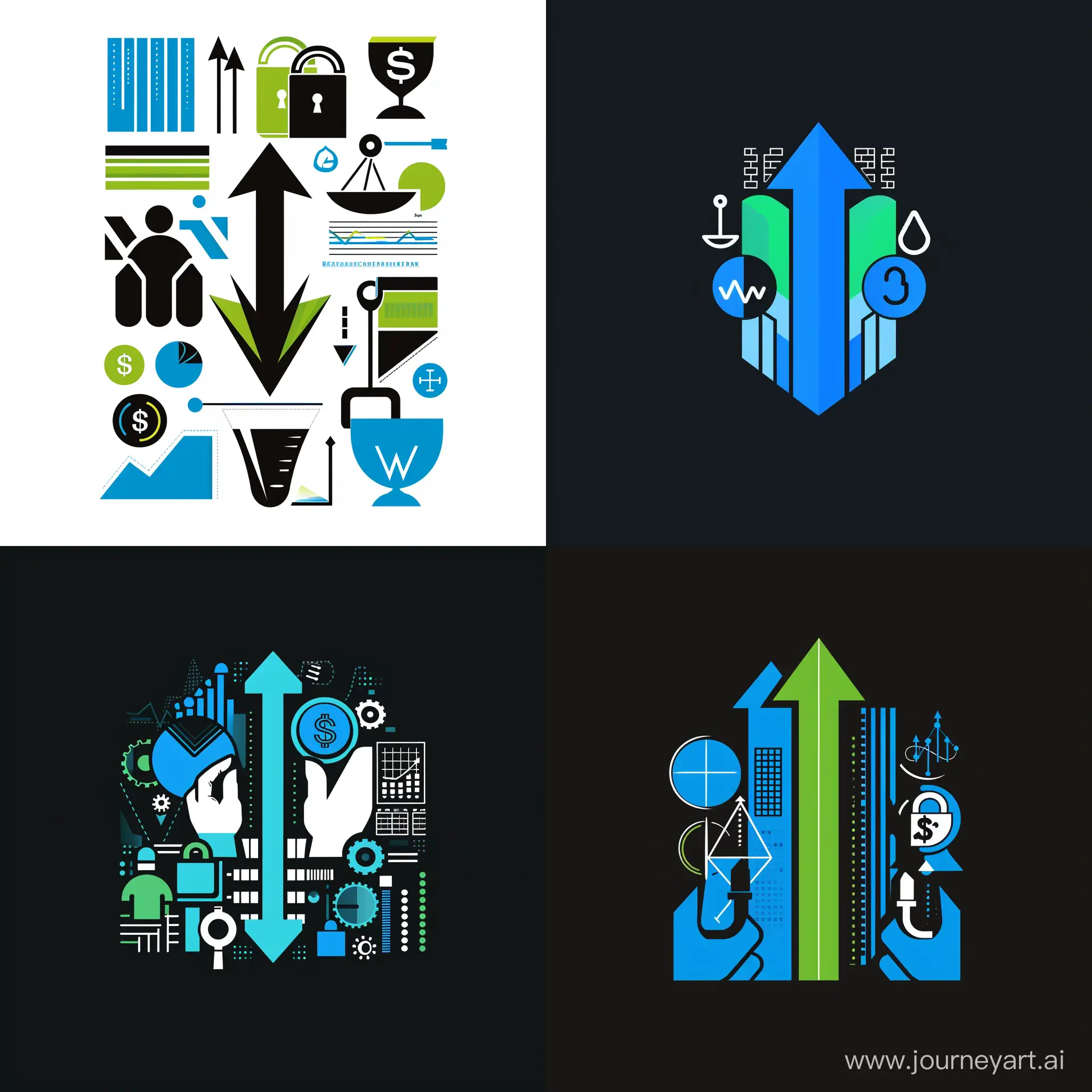 create a logo with Concept and Symbolism:

Abstract symbols: Consider using abstract symbols that represent growth, stability, trust, and security, such as arrows pointing upwards, graphs, scales, or locks.
Figurative symbols: You might use images related to finance, such as coins, bulls, or hands shaking. However, be mindful of cliches and strive for originality.
Typography: Focus on clean, professional fonts that are easy to read. You can use different weights and styles within the same font family to create visual interest.
Color Palette:

Traditional financial colors: Blue, green, and black are commonly used in financial logos as they convey trust, stability, and professionalism.
Contrasting colors: Consider using a bold, contrasting color to make your logo stand out. However, avoid overly bright or neon colors that might appear unprofessional.
Brand consistency: Ensure the colors you choose align with your overall brand identity.
Style and Layout:

Minimalist: Clean and uncluttered designs are often favored in the financial industry.
Modern: Use modern design elements to create a fresh and up-to-date look.
Elegant: Opt for a sophisticated and refined design to convey expertise and prestige.
Additional Tips:

Get feedback: Share your logo design with potential clients or colleagues for feedback before finalizing it.
Consider multiple formats: Ensure your logo looks good in both digital and print formats.
Use a professional designer: If you have the budget, consider hiring a professional graphic designer to create a unique and memorable logo for your company.
Here are some examples of professional logos for investment, accounting, and financial consulting companies:

Vanguard: Uses a simple arrow symbol and blue color palette to convey growth and stability.
 --v 6 --ar 1:1 --no 80186