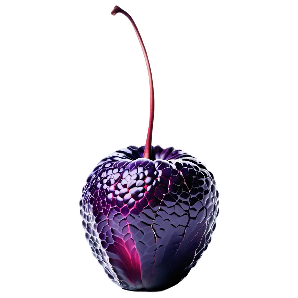 A massive, brute square fruit that appears to be the size of a human head, resting on a smooth white background. Its skin is a vibrant shade of deep purple, almost black, and is covered in a network of intricate, raised veins that stand out against its otherwise smooth surface. The fruit's shape is perfectly symmetrical, with four distinct sides that meet at right angles. Its surface is slightly textured, with tiny bumps and ridges that add depth and interest to its appearance. Despite its enormous size, the fruit seems to be perfectly ripe, as it gives off a sweet, fruity aroma that fills the air around it. The white background enhances the fruit's color and contrast, making it the focal point of the image., soft focus, depth of field, 8k photo, HDR, professional lighting, taken with Canon EOS R5, 75mm lens
