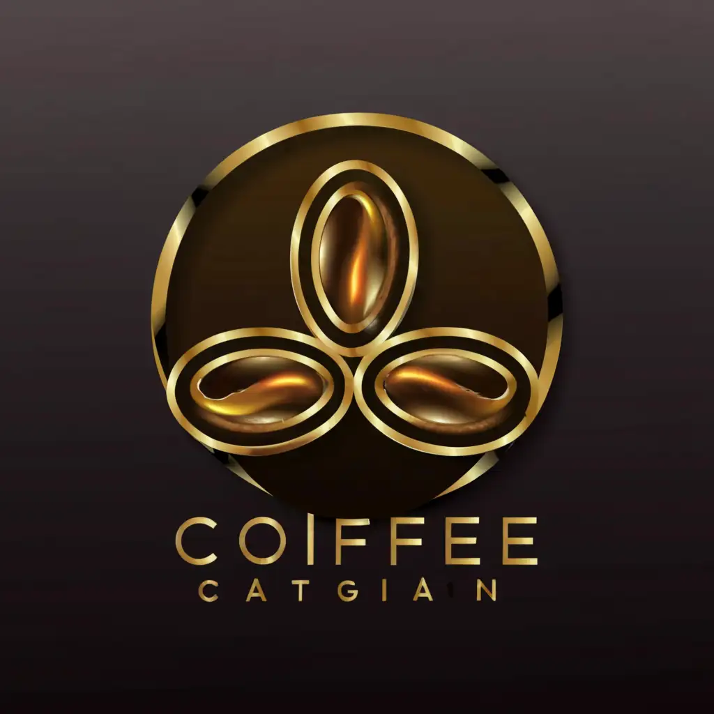 LOGO-Design-For-Golden-Bean-Coffee-Three-Gleaming-Coffee-Beans-on-a-Bold-Black-Background
