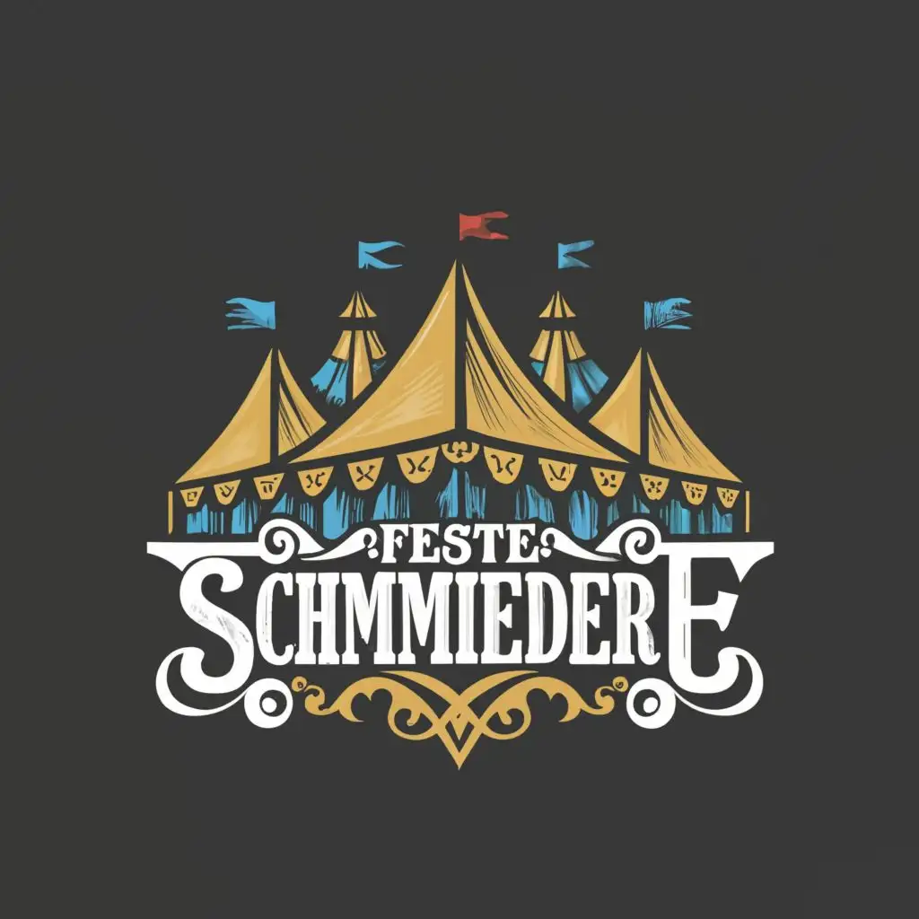 a logo design,with the text "Festeschmiederey", main symbol:Medival Party tent,complex,be used in Events industry,clear background