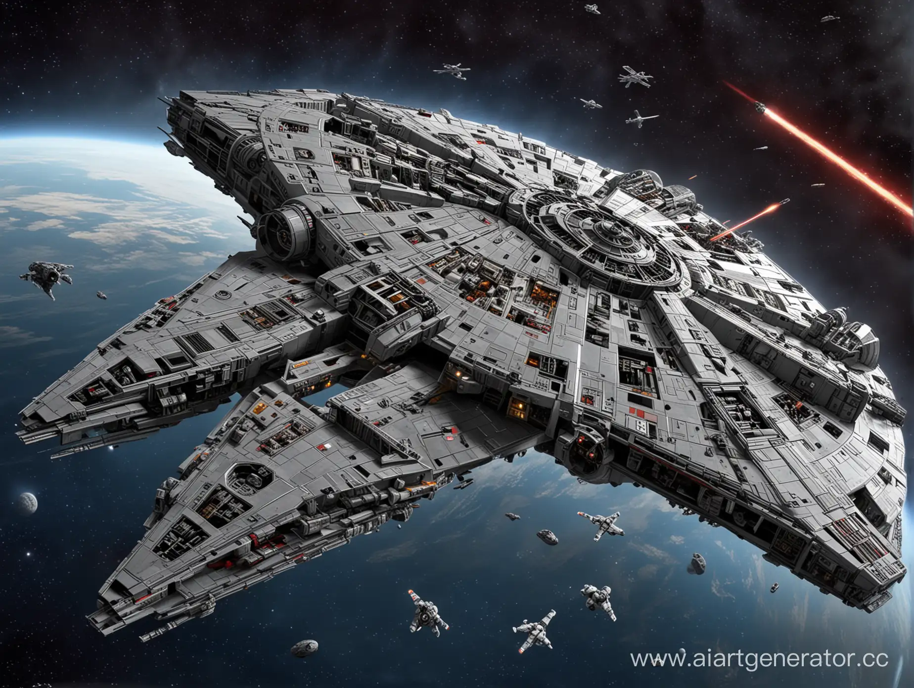 Epic-Star-Wars-Battle-in-the-Cosmos-Millennium-Falcon-in-Action