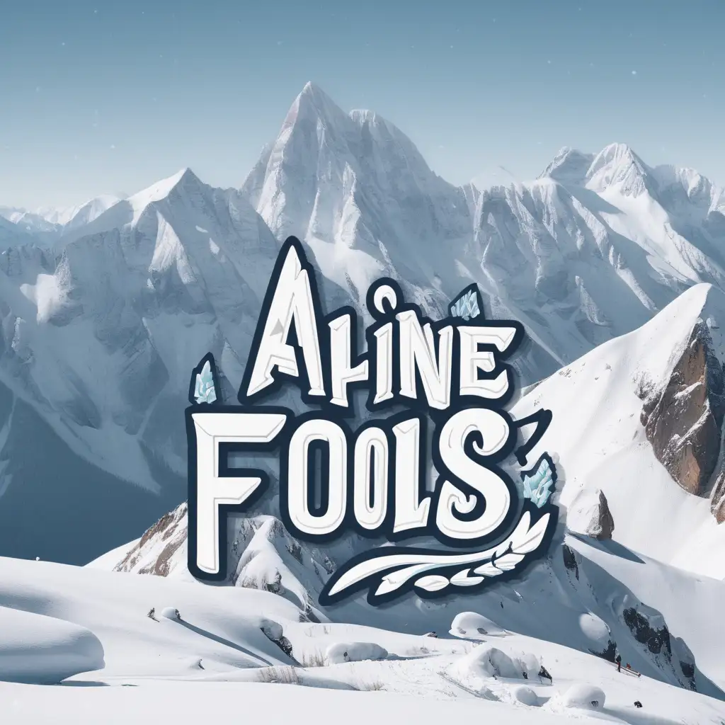 Whimsical Alpine Fools Typography on Snowy Peaks