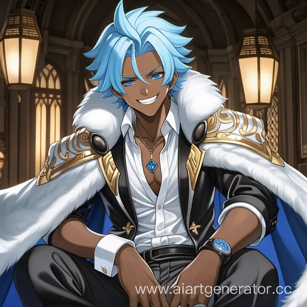 Smiling-Anime-Character-with-Blue-Hair-Eye-Patch-and-Cape-in-Genshin-Impact-Style