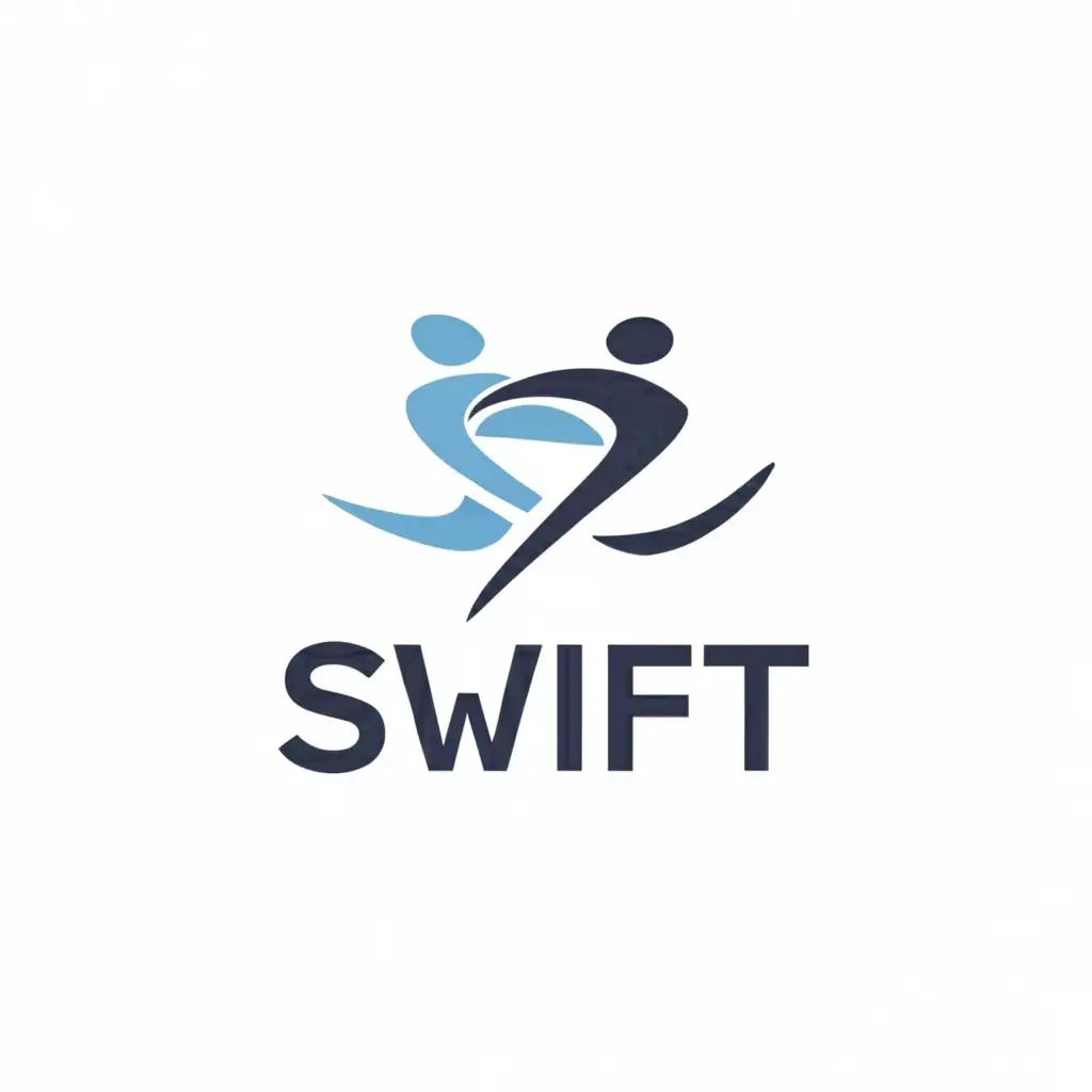 a logo design,with the text "SWIFT", main symbol:Men and Women Fitness and Sports,Moderate,be used in Sports Fitness industry,clear background