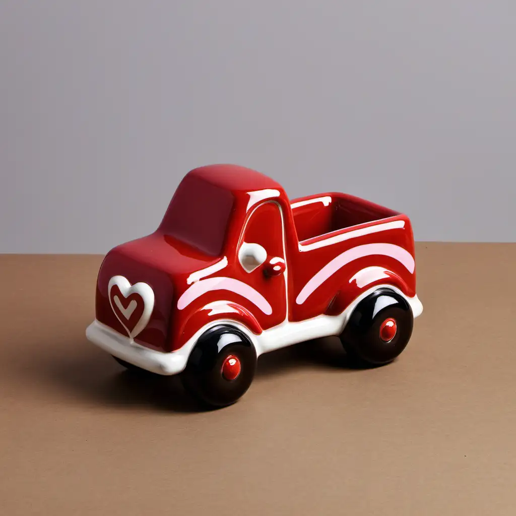 Romantic Valentines Day Ceramic Small Truck with Hearts and Flowers