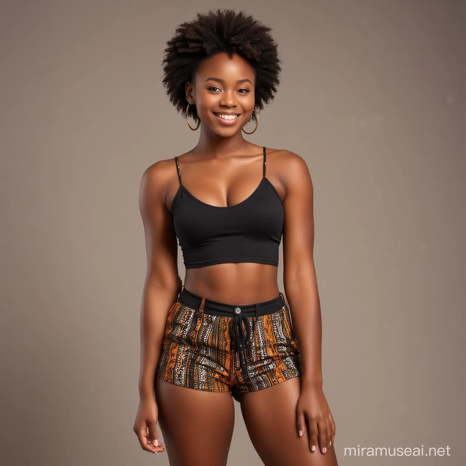 Youthful African Dancer in Traditional Bomshort with Playful Expression
