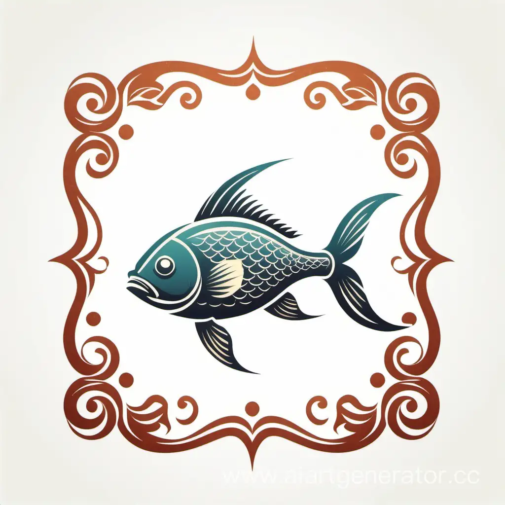 simple icon of a fish vintage frame, made of border fish. white background.