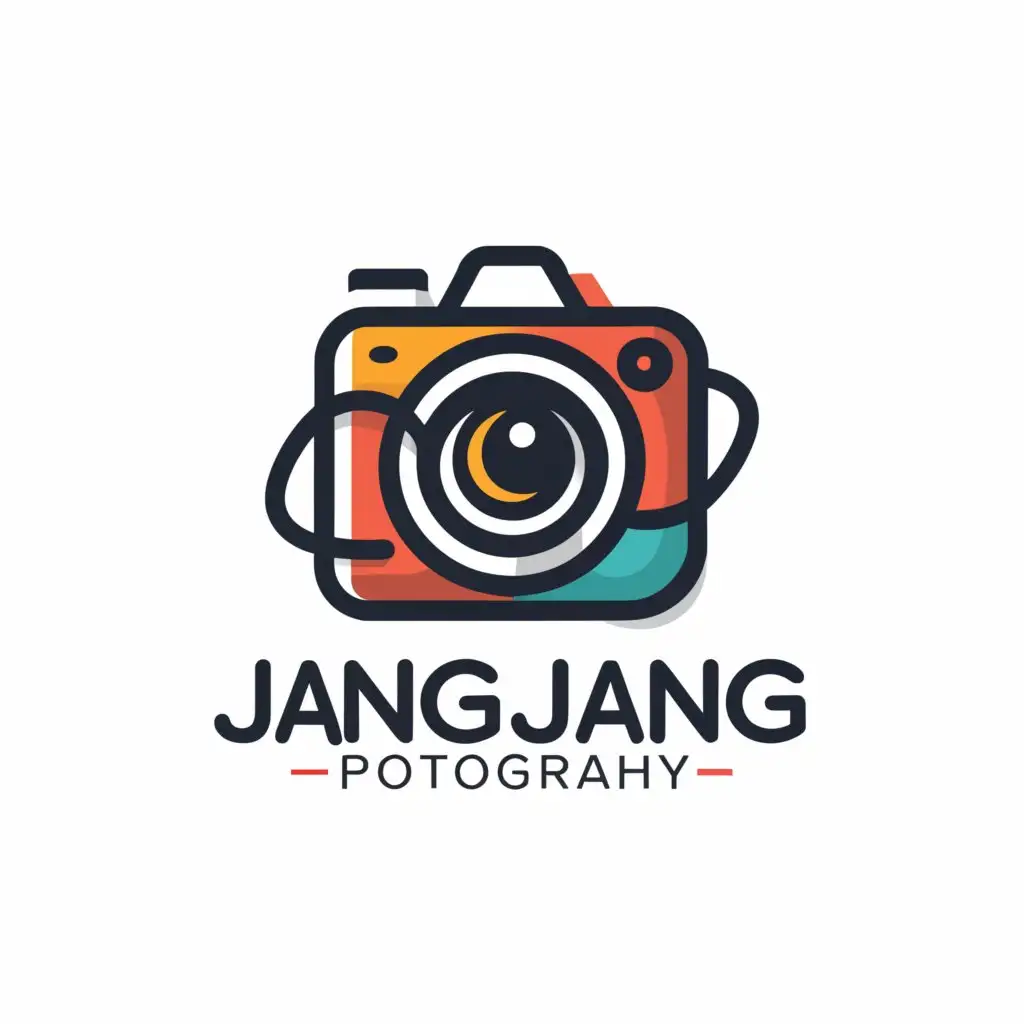 a logo design,with the text "JangJang Photography", main symbol:camera,Minimalistic,clear background