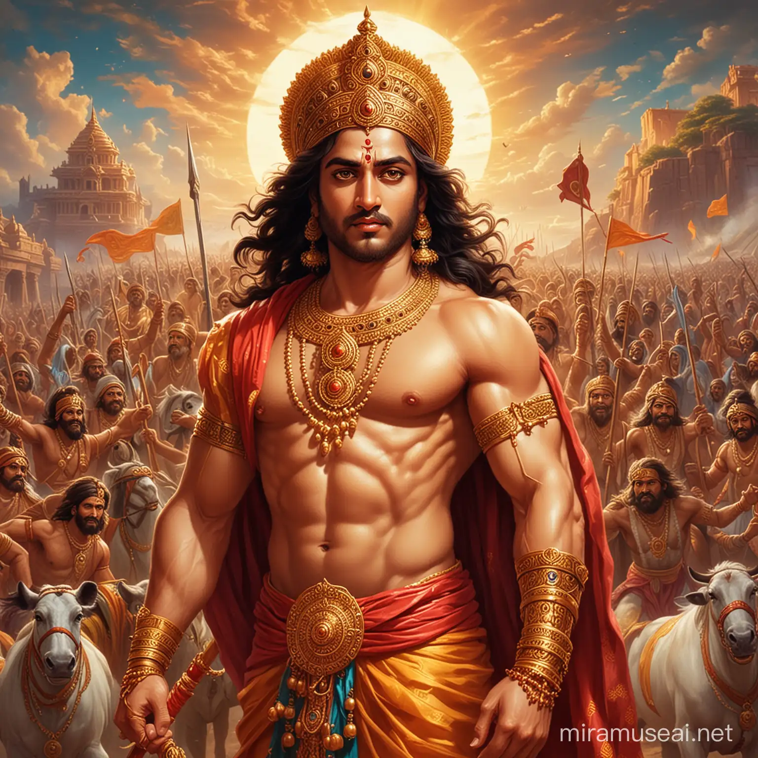Epic Warrior Karna from Mahabharata Heroic Figure in Ancient Battle
