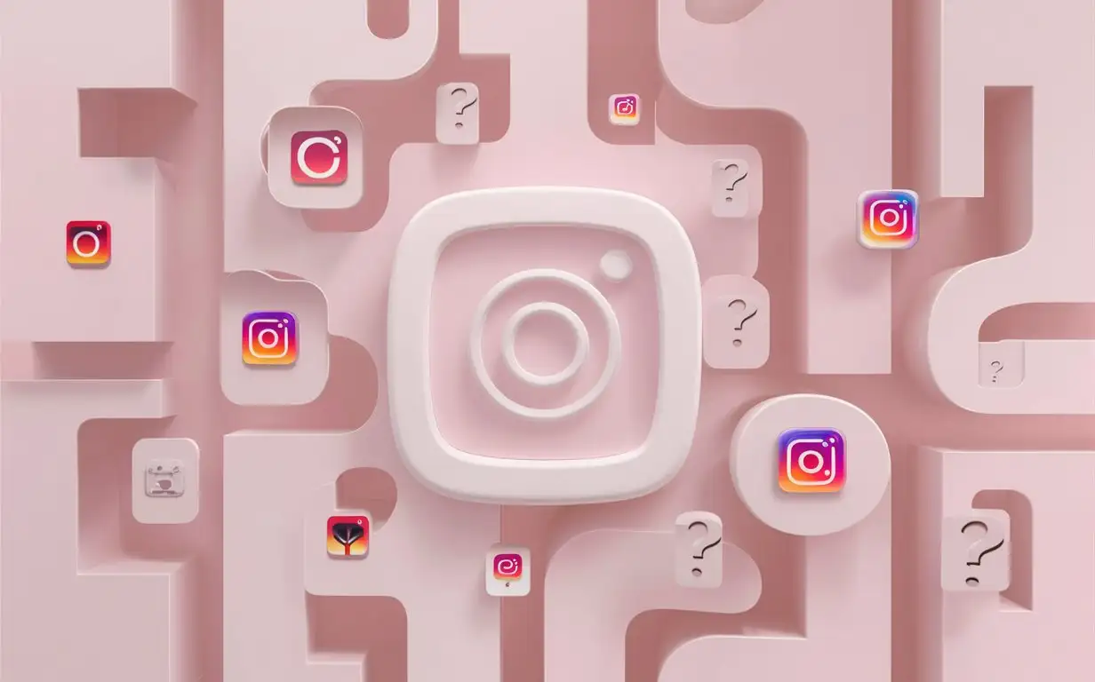 Instagram-and-Question-Mark-Icons-on-Light-Pink-Background-Perfect-Wallpaper