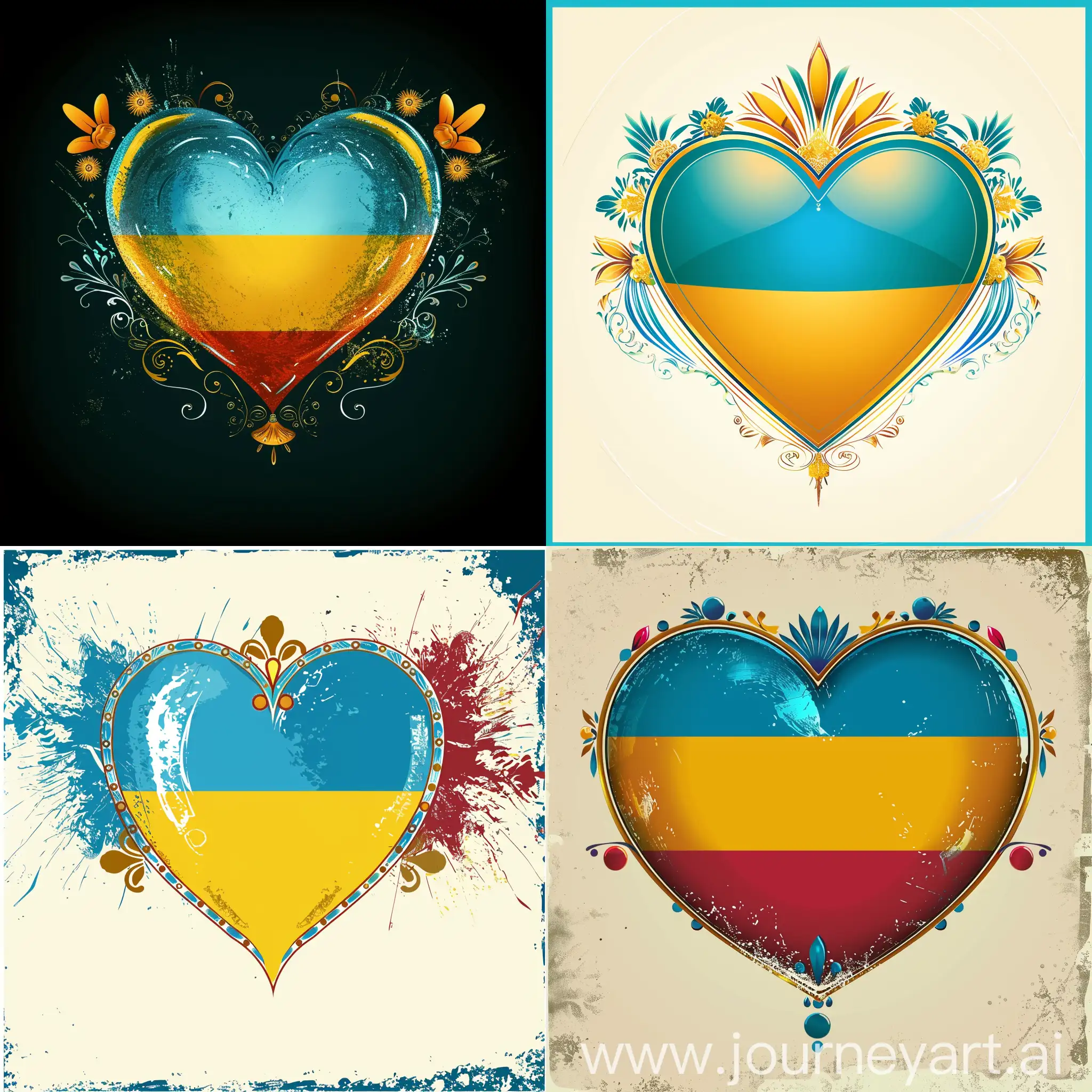 привет изображение создай сердце с цветом флага казахстана с орнаментами по бокам сердца