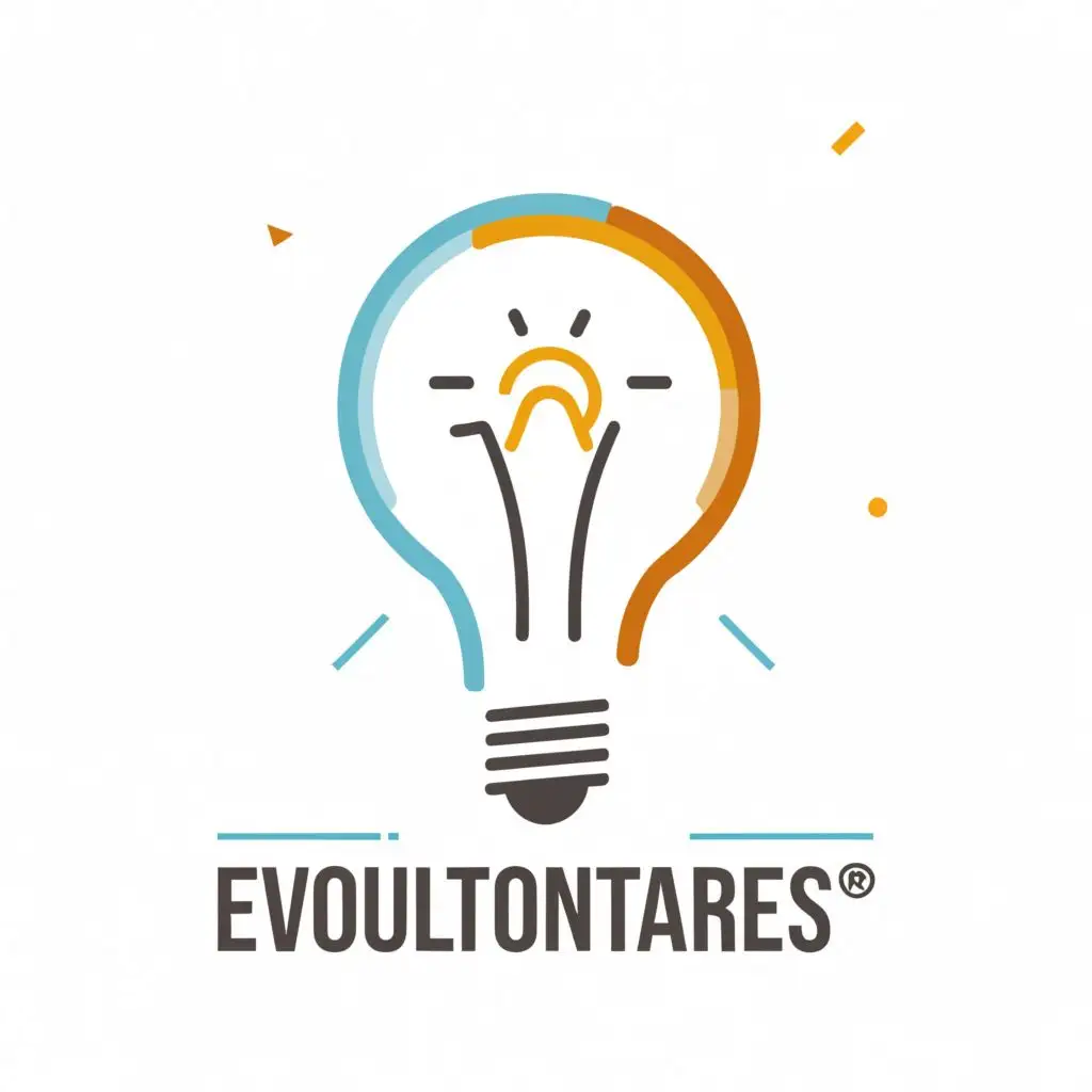 logo, lightbulb, with the text "evolutionaries", typography