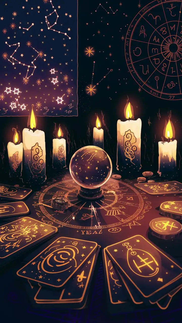 Tarot Cards Spread with Astrology and Mystical Elements