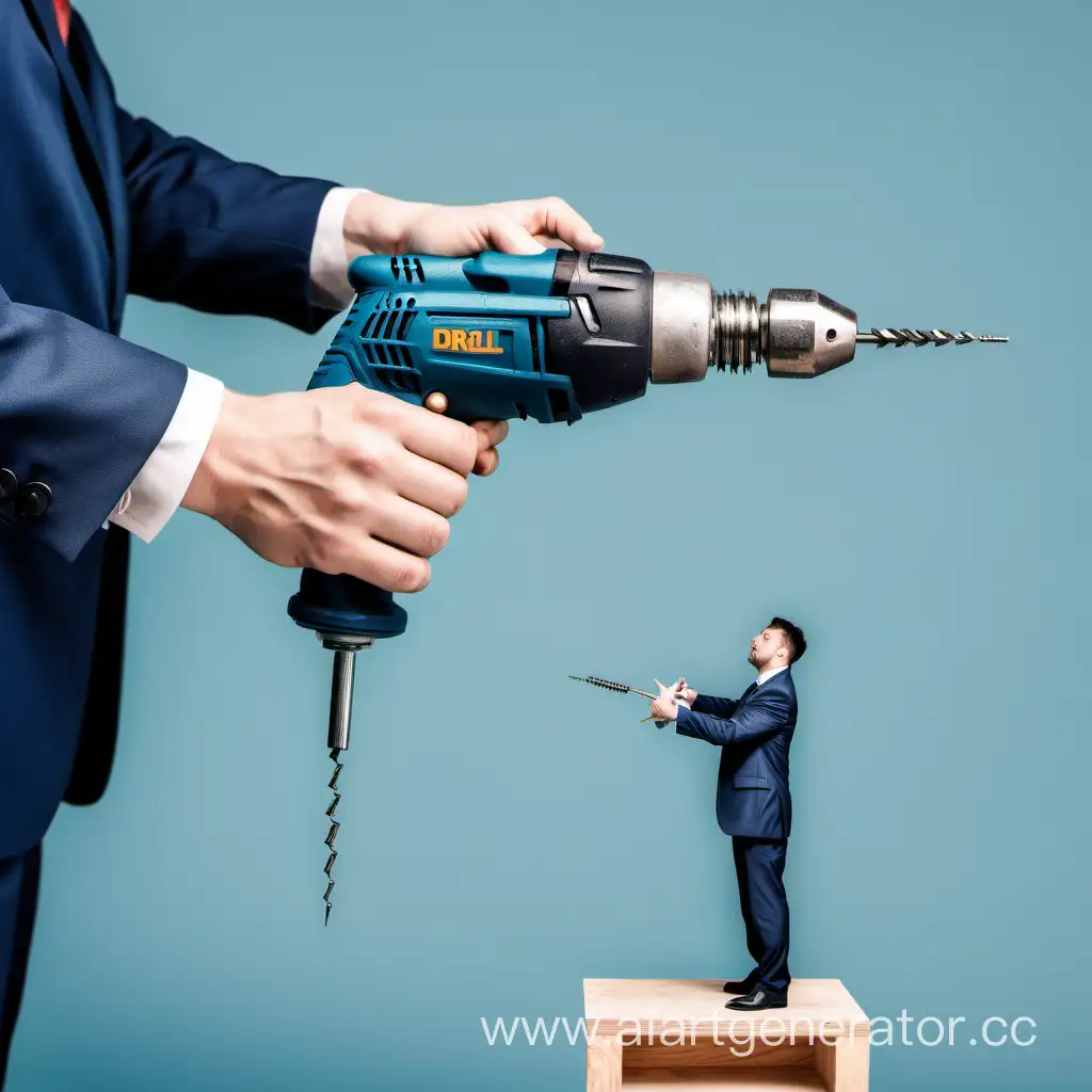 Businessmen-with-Drill-and-Screw-Heads-in-Surreal-Interaction