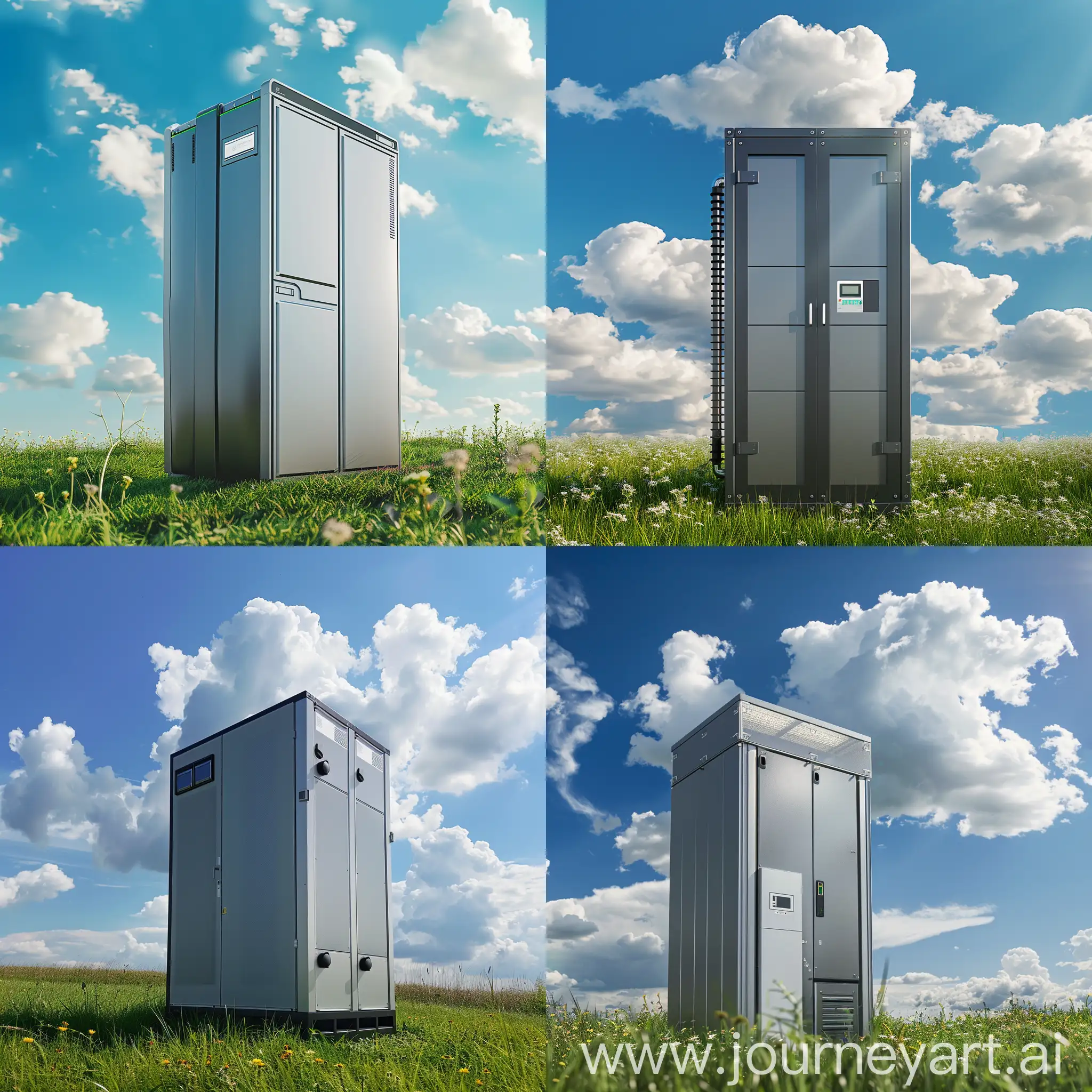Futuristic-Energy-Storage-Cabinet-on-Grassy-Plains-Under-Blue-Sky