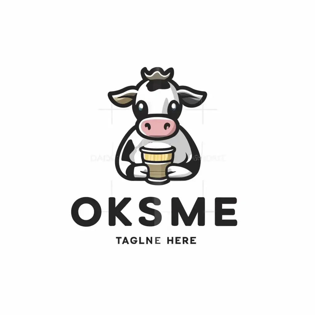 a logo design,with the text "oksome", main symbol:The dairy cow holds a cup,Moderate,be used in Restaurant industry,clear background