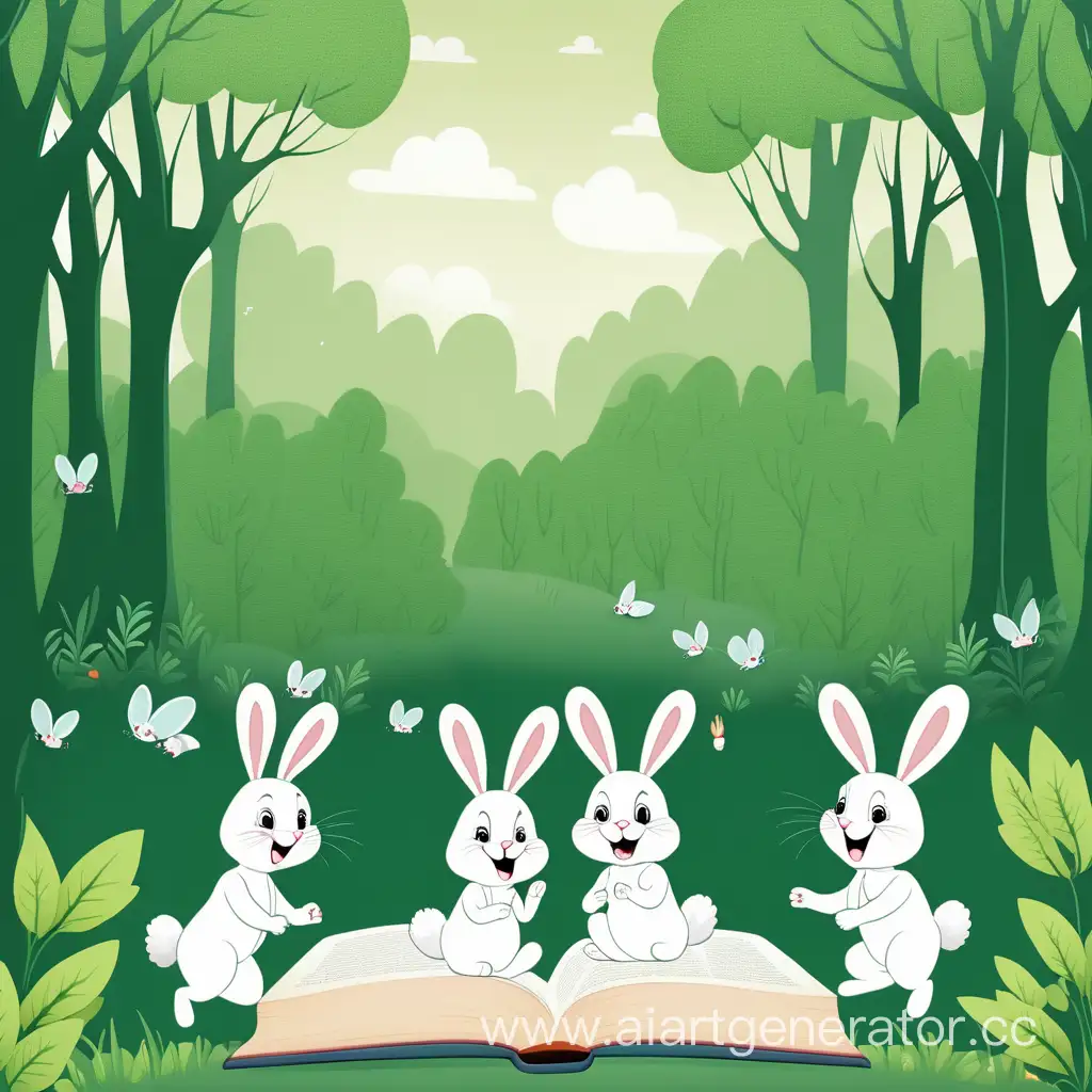 


book background green forest and laughing bunnies