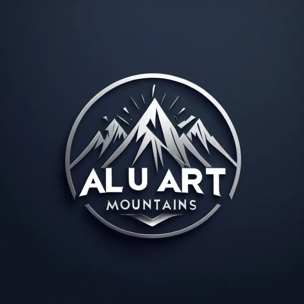 Créez un logo simple pour une boutique en ligne nommée "Alu Art Mountains". Le logo doit avoir un fond blanc et présenter un dessin graphique de montagnes stylisées en aluminium. Assurez-vous que le design est moderne et accrocheur, tout en restant simple et élégant. Le logo doit être facilement reconnaissable et mémorable, représentant l'esprit de l'artisanat artistique lié aux montagnes et à l'aluminium.
