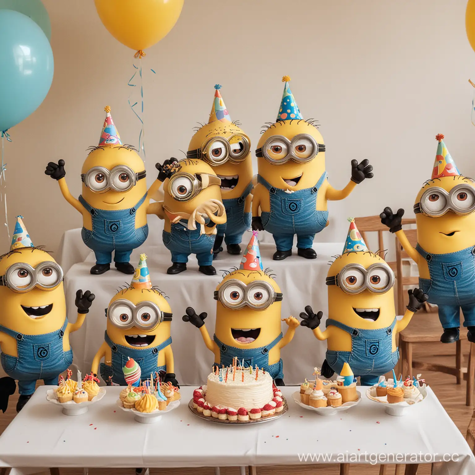 Joyful-Minions-Celebrating-at-a-Vibrant-Birthday-Party