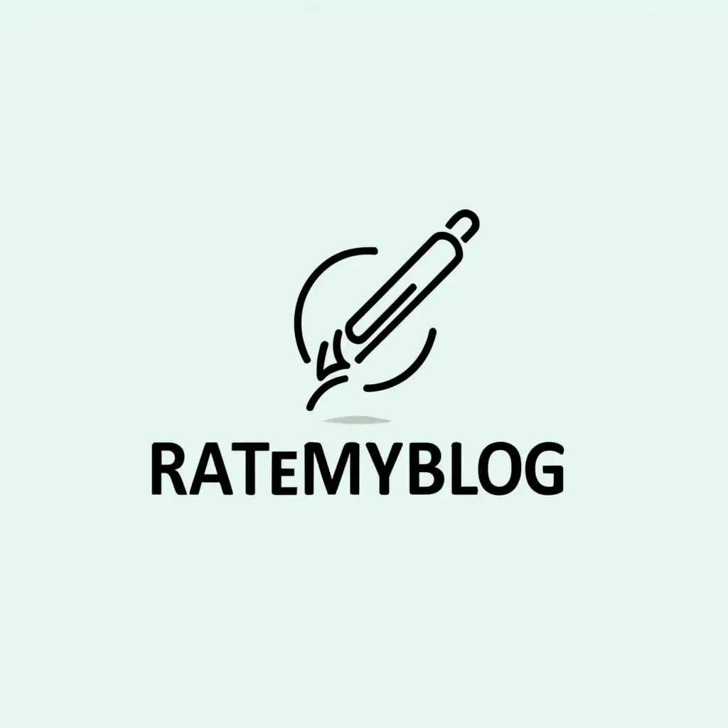 a logo design,with the text "RateMyBlog", main symbol:A pen writing out the logo in a trail of ink,Minimalistic,be used in Technology industry,clear background