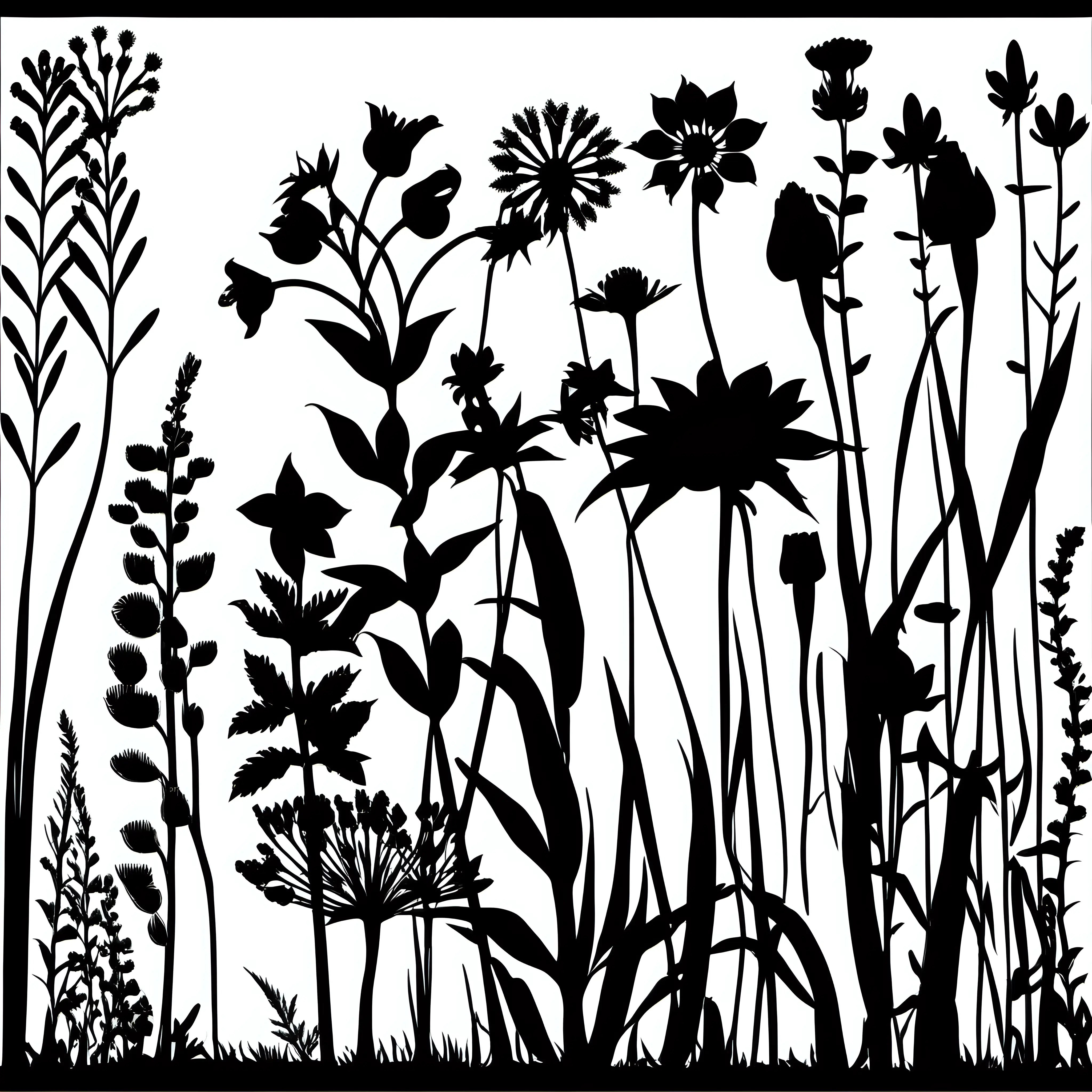 Silhouette Wildflowers at Dusk Serene Nature Landscape Art