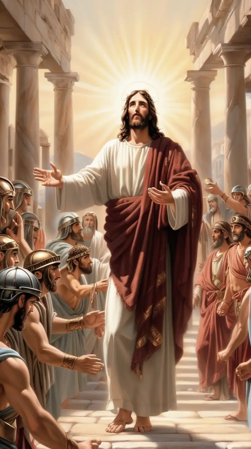 Jesus Christ Surrounded by Ancient Romans in a Spiritual Encounter