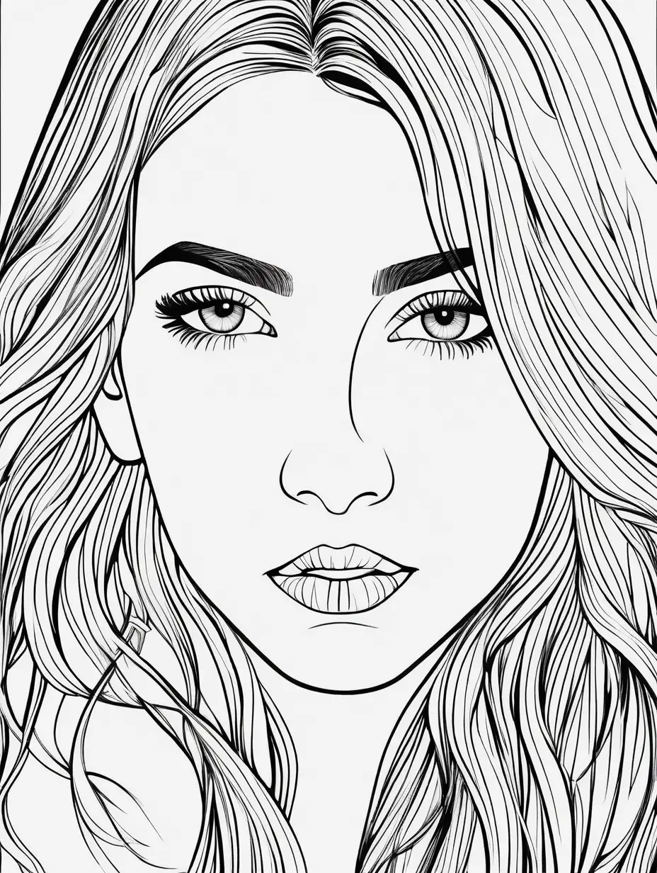 Chic Vector Portrait Trendsetting Young Female in Monochrome A Coloring Book Delight