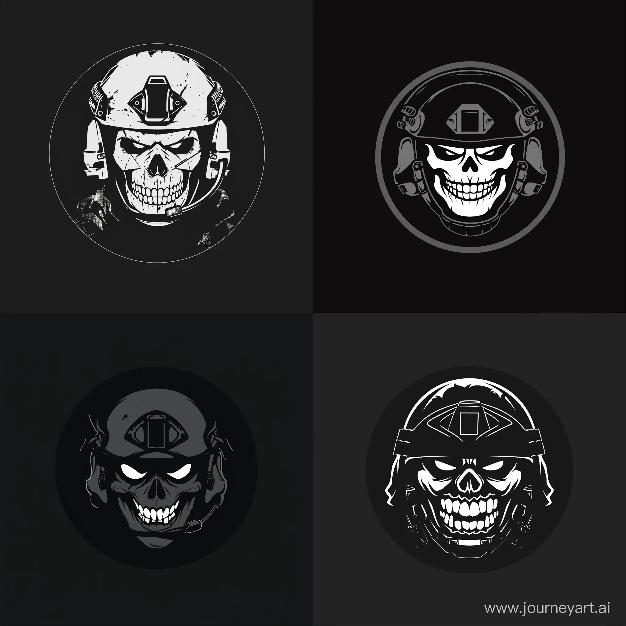 Modern-Military-Logo-Skull-Mask-and-Angry-Smiles-on-Black-Background