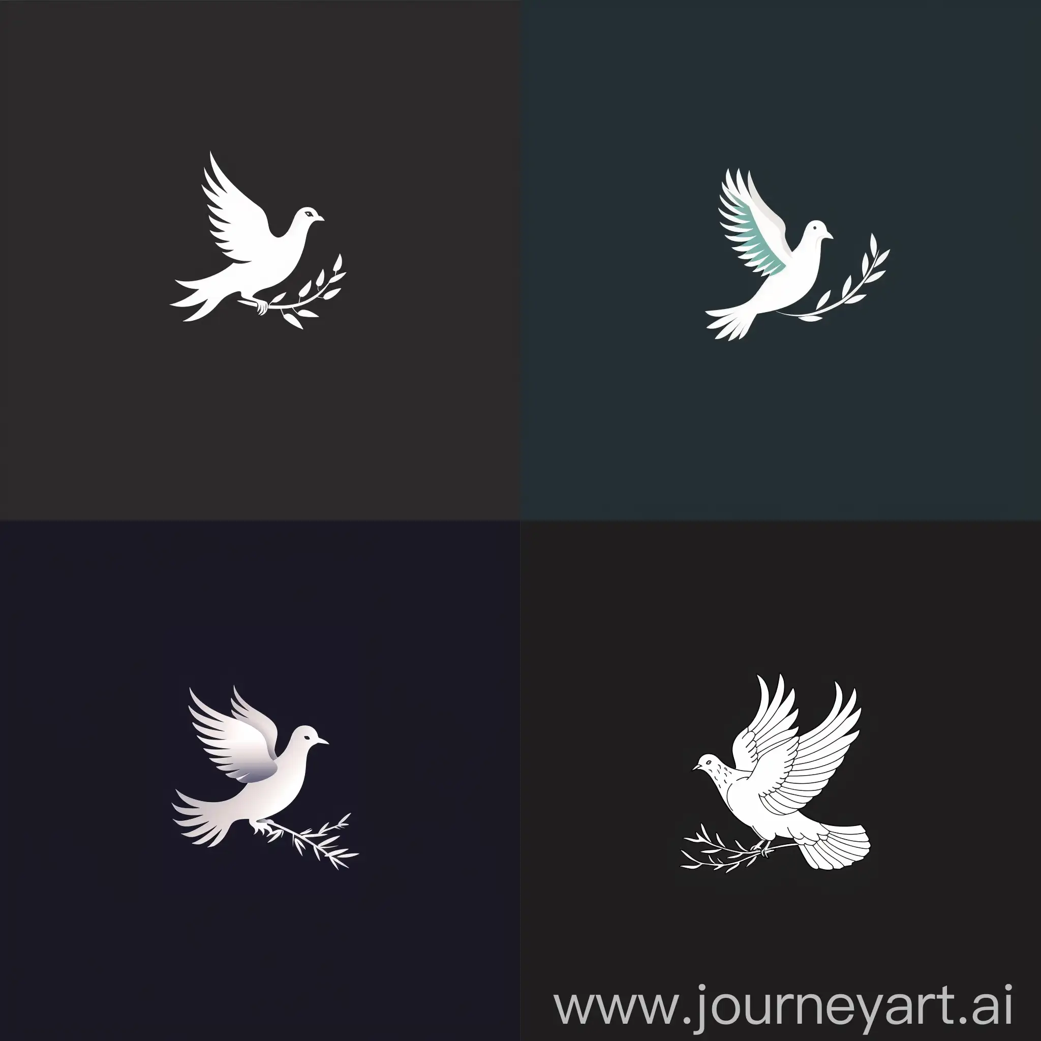 Create a logo featuring a dove, a symbol of peace and prosperity. The dove should be in flight and carrying a branch in its beak to further emphasize the theme of peace.