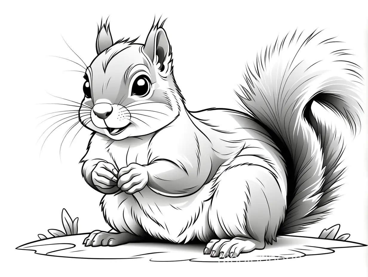 soft furry cute squirrel , Coloring Page, line art, white background, Simplicity, Ample White Space. The background of the coloring page is plain white to make it easy for young children to color within the lines. The outlines of all the subjects are easy to distinguish, making it simple for kids to color without too much difficulty, Coloring Page, black and white, line art, white background, Simplicity, Ample White Space. The background of the coloring page is plain white to make it easy for young children to color within the lines. The outlines of all the subjects are easy to distinguish, making it simple for kids to color without too much difficulty