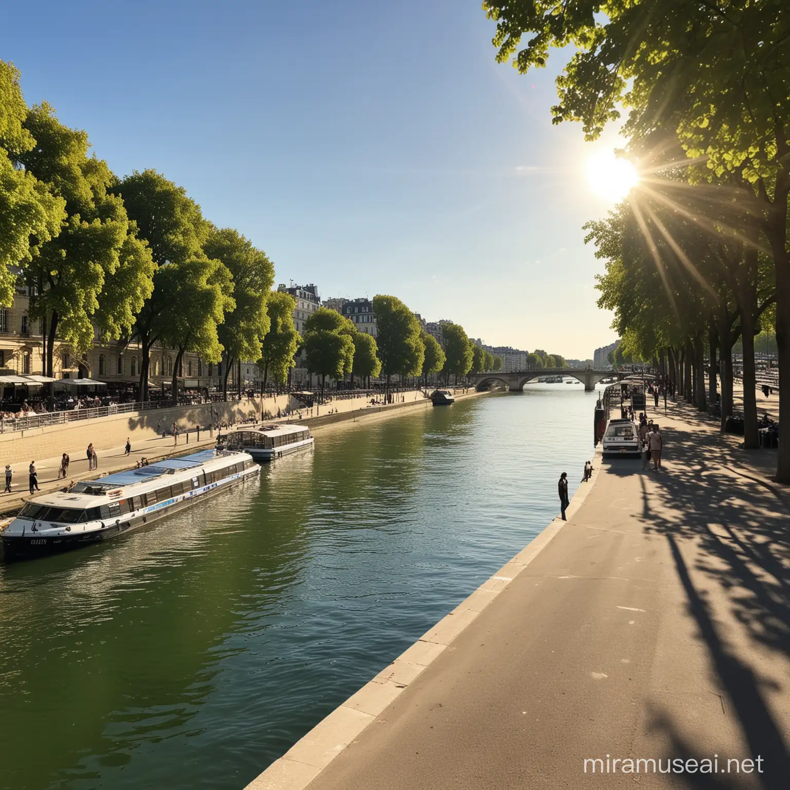 Quai de Seine Paris sous un grand soleil en été 