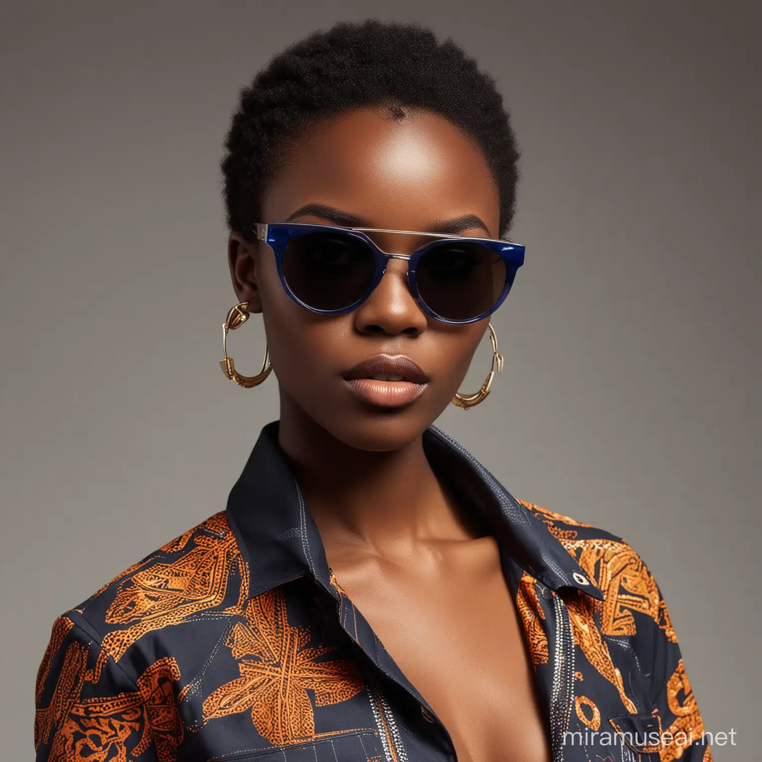 African Model in Trendy Sunglasses Exuding Confidence