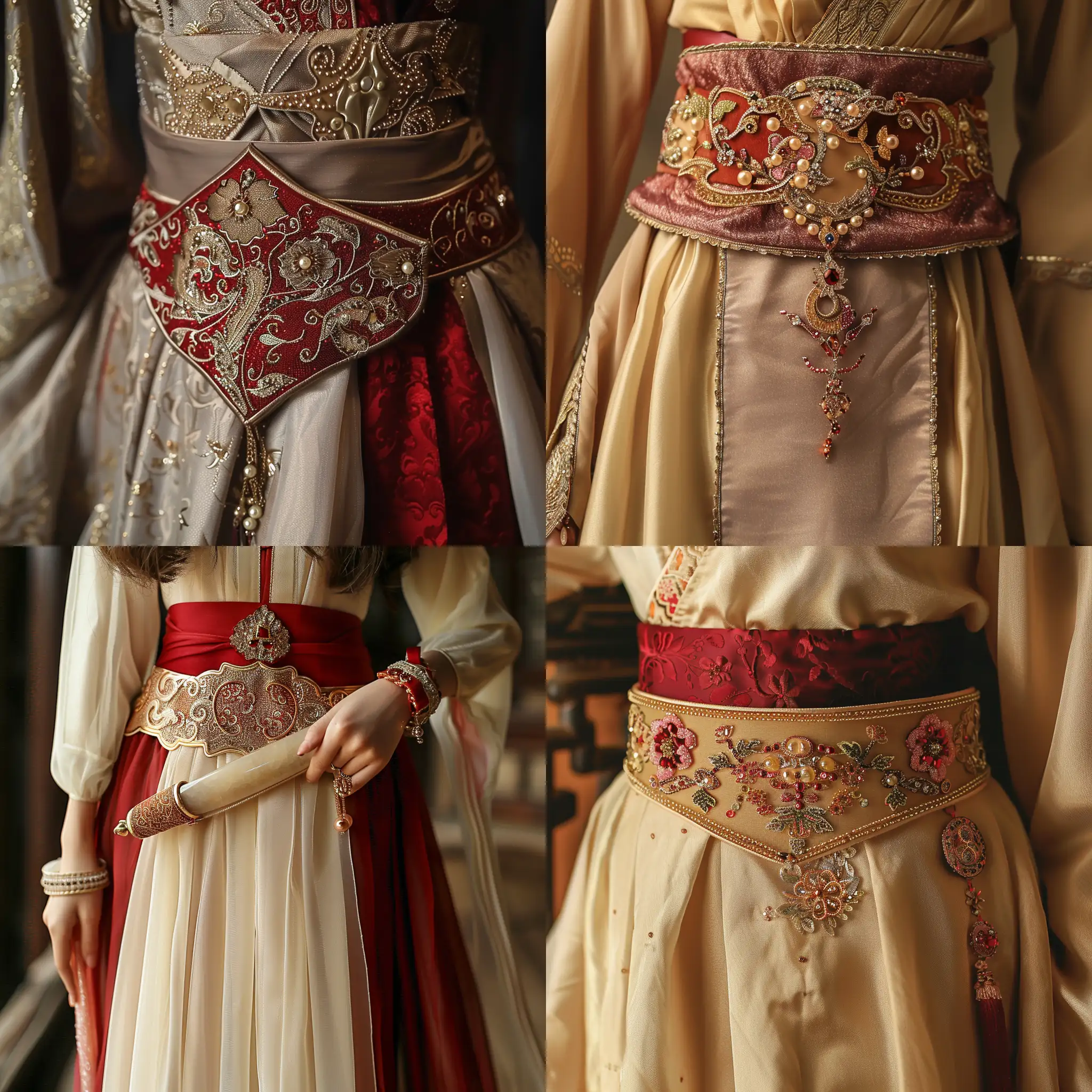 Tang-Dynasty-Palace-Fashion-Elegance-in-Champagne-and-Red-Belt-Design