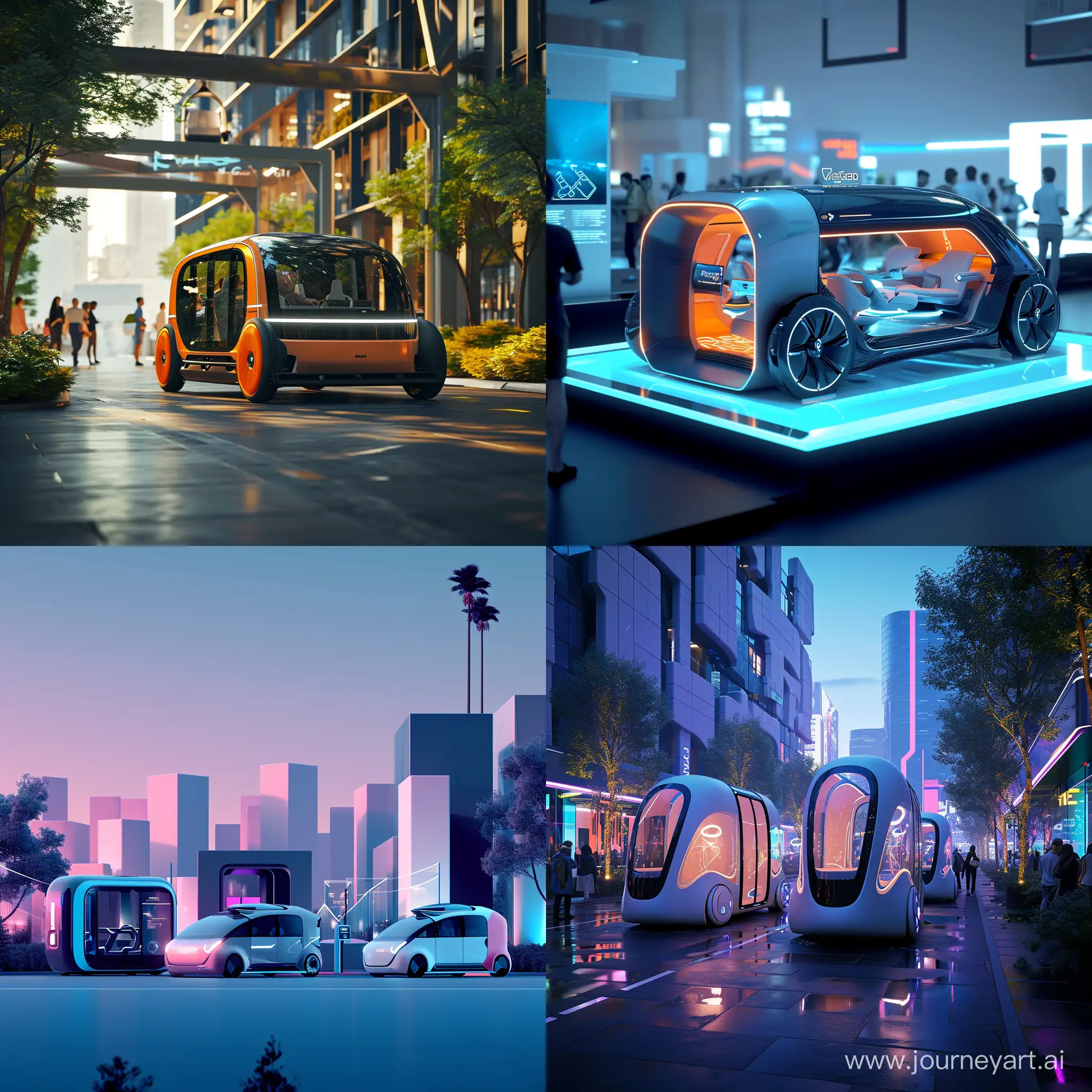 I am trying to create a cutting-edge mobility exhibition that can present electric, sustainable mobility, and a new mobility life aspect. Please make a key visual that has never been seen before. 