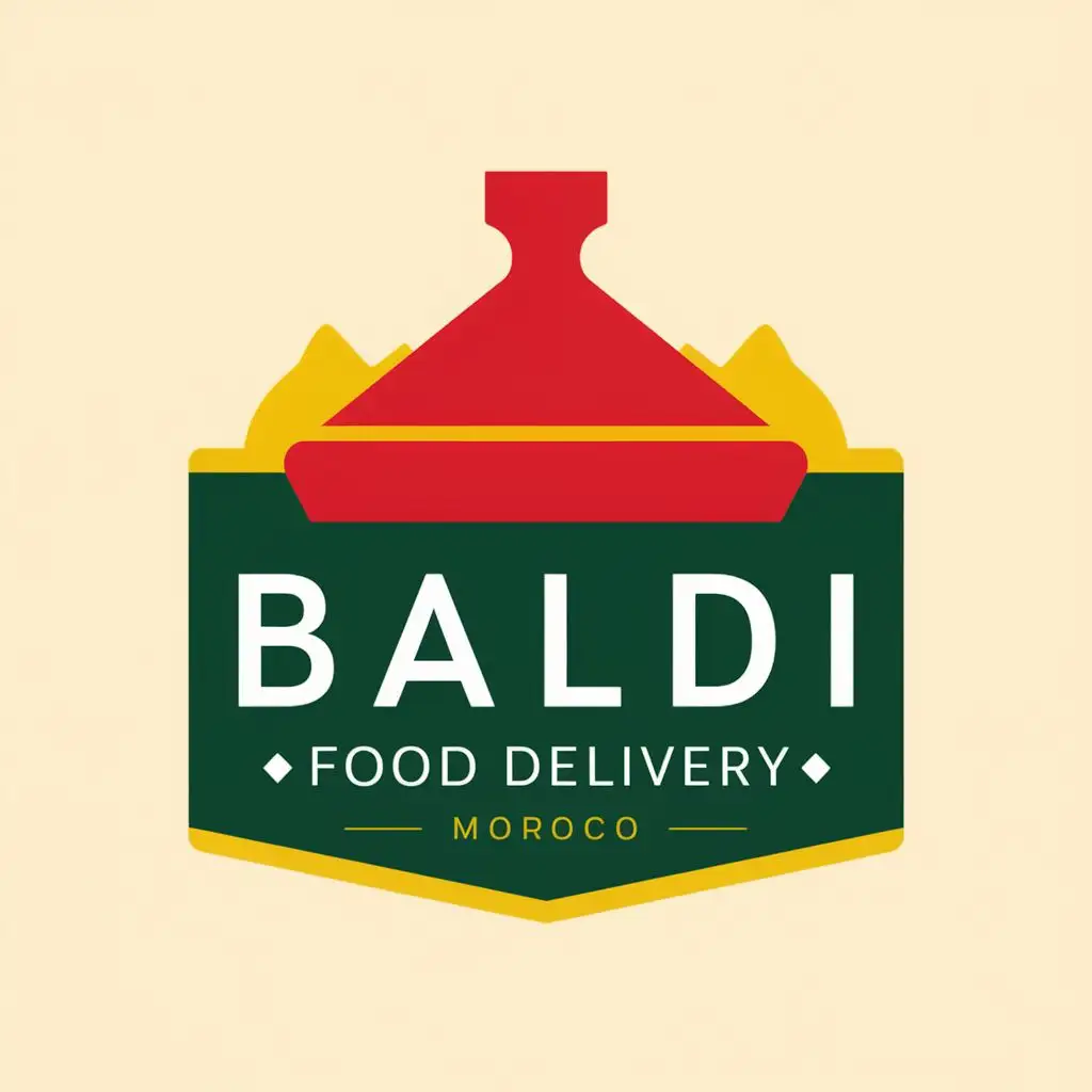 logo, Tajine, Morocco, delivery , red , green, yellow, with the text "Baldi food delivery", typography, be used in Restaurant industry