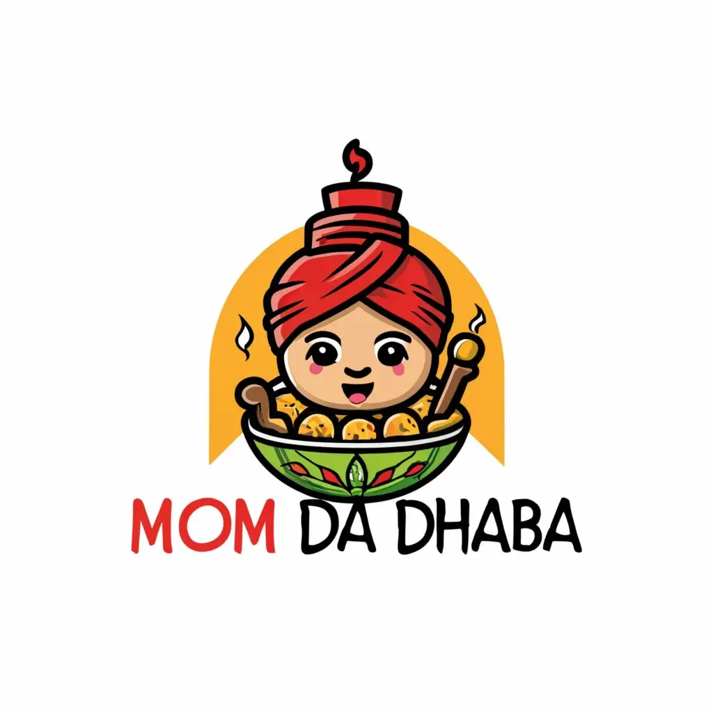 a logo design,with the text "Momo da Dhaba", main symbol:momo wearing a turban with small eyes in a bowl,Moderate,be used in Restaurant industry,clear background